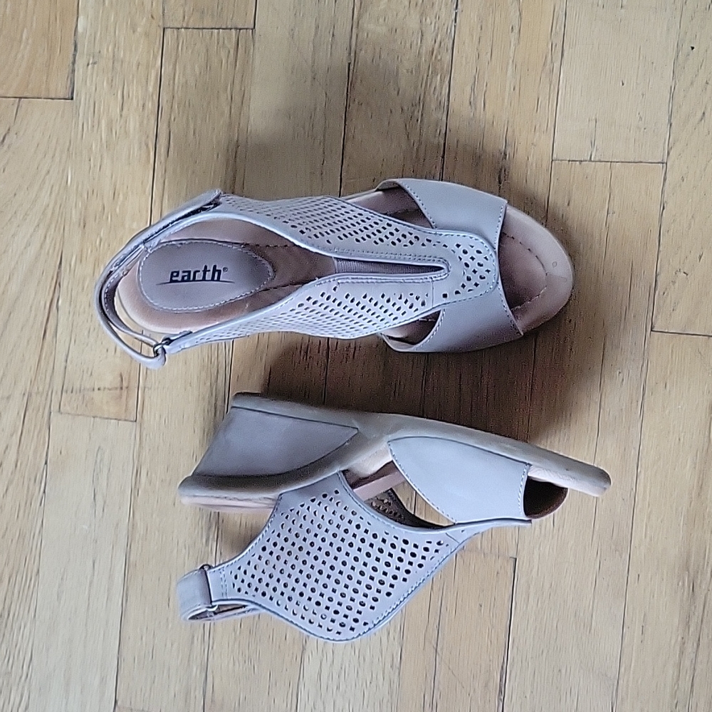 Earth Taupe Suade Wedge Sandals